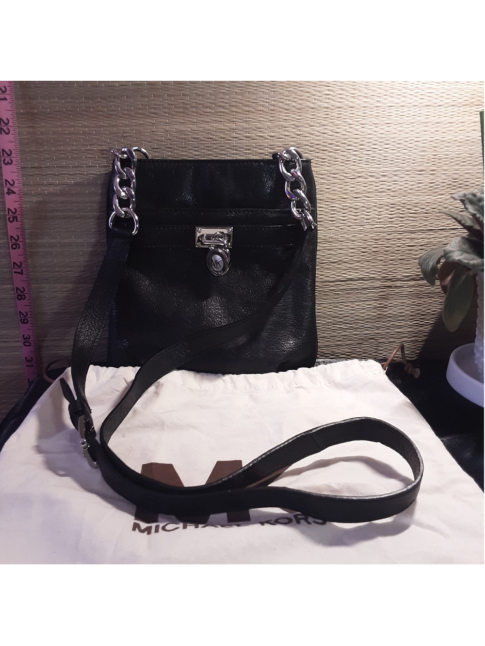 Michael Kors Black Pebbled Leather Crossbody Bag with Silver Hardware & Dust Bag